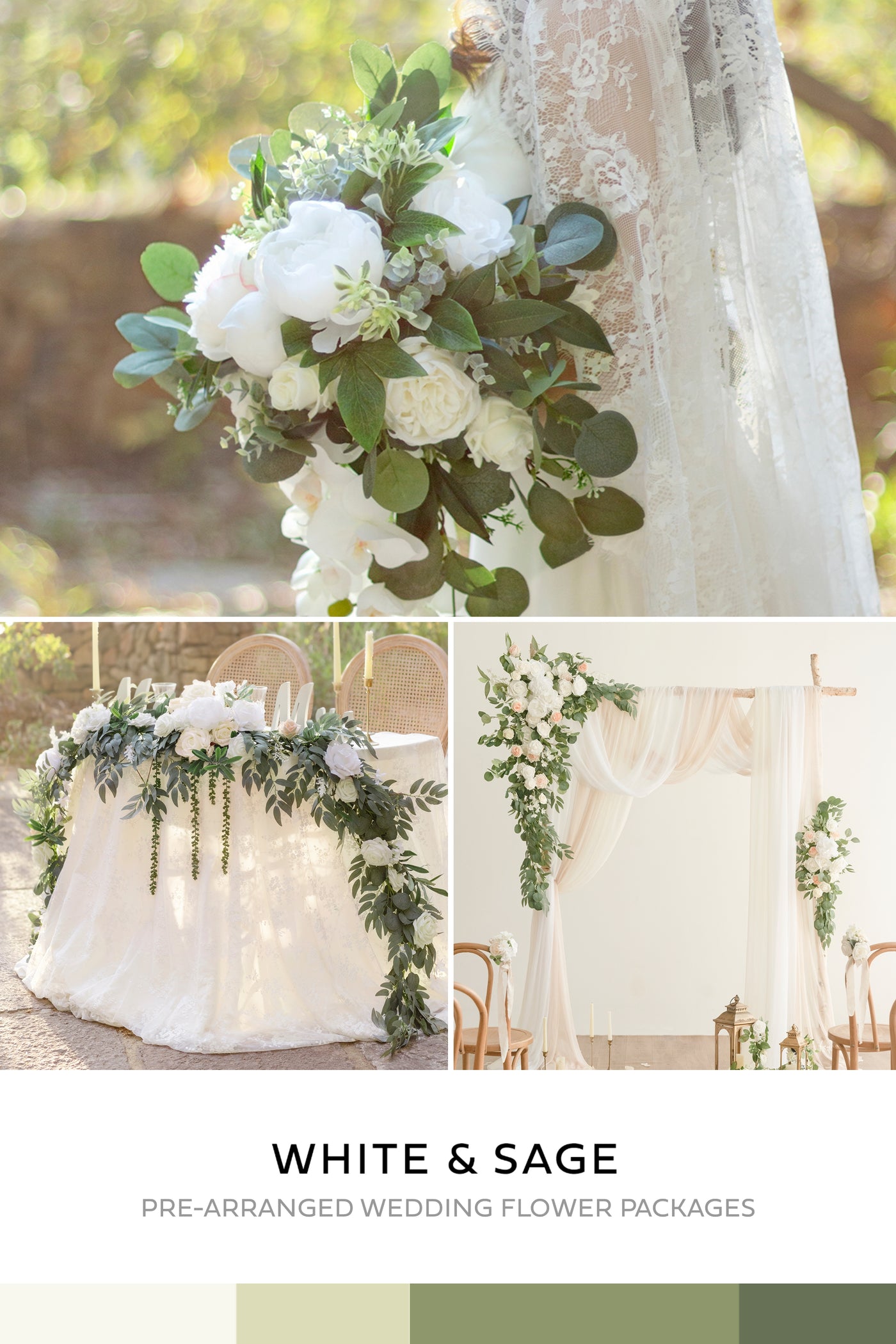 Pre-Arranged Wedding Flower Packages in White & Sage