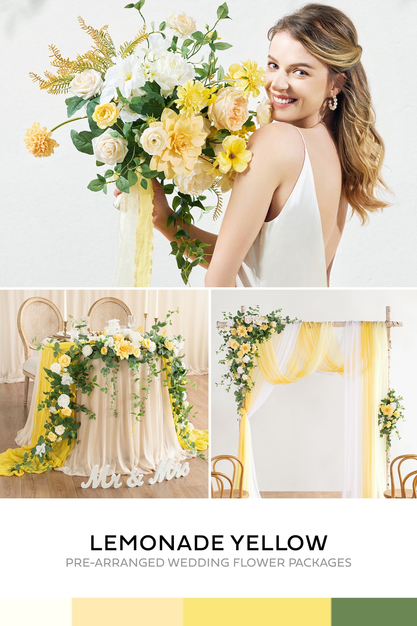 Pre-Arranged Wedding Flower Packages in Lemonade Yellow