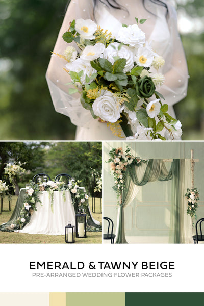 Pre-Arranged Wedding Flower Packages in Emerald & Tawny Beige