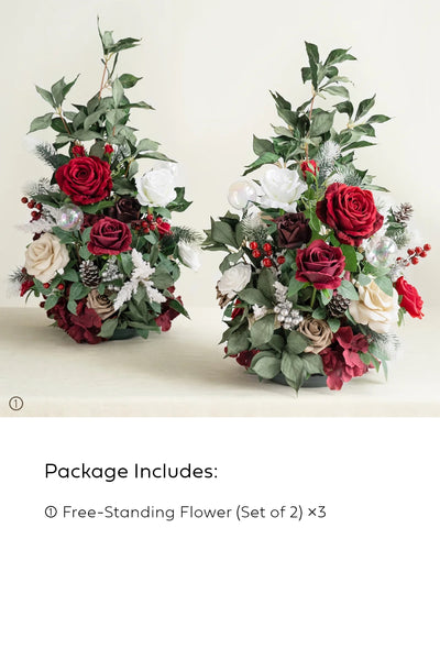 Free-Standing Flower Arrangements in Christmas Red & Sparkle