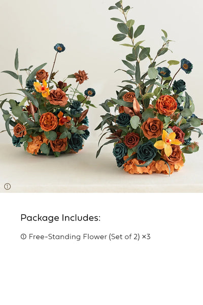 Free-Standing Flower Arrangements in Dark Teal & Burnt Orange | Clearance