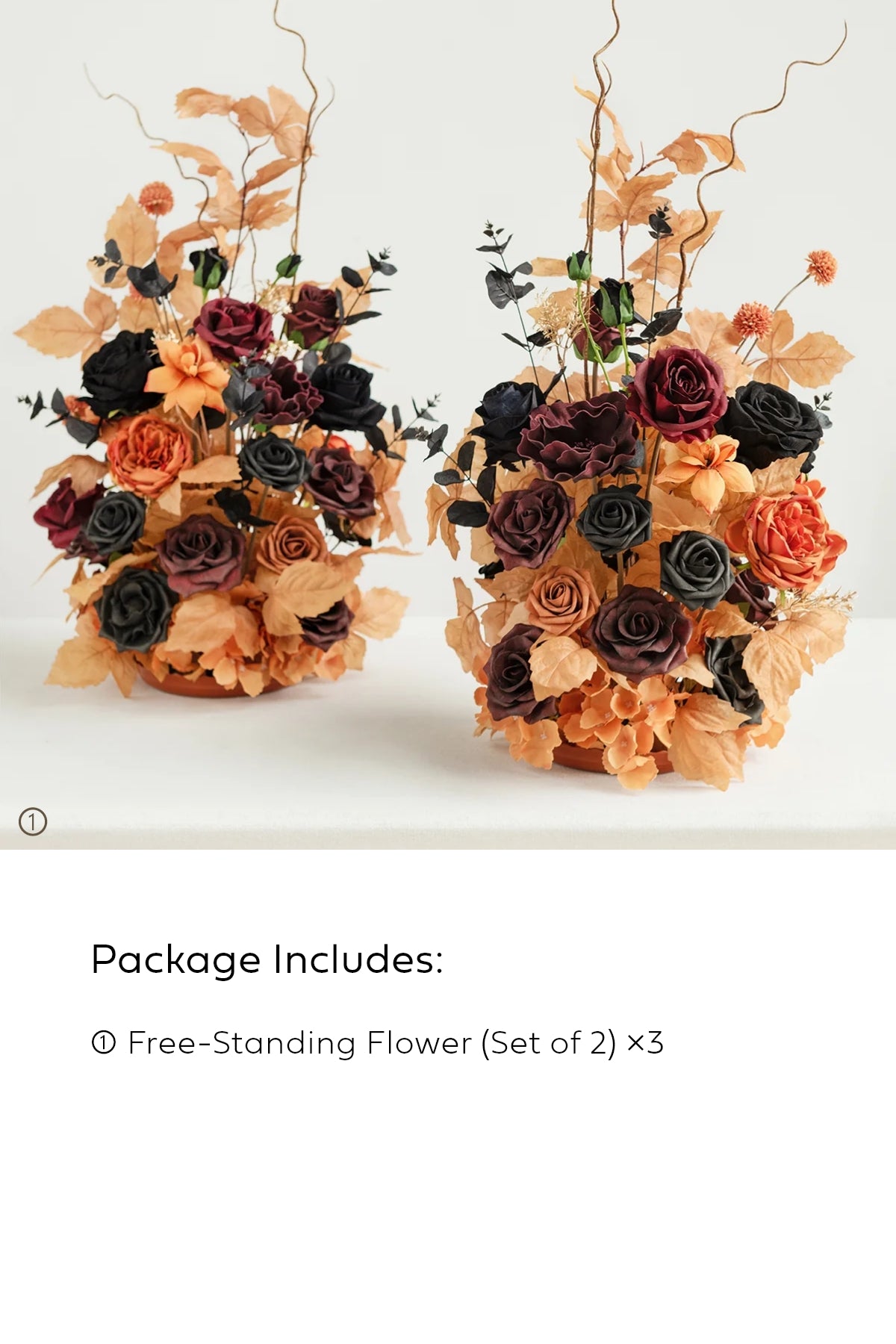 Oversized Free-Standing Ground Flower Arrangements in Black & Pumpkin Orange (Set of 6)