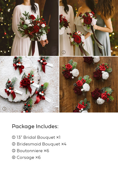 Pre-Arranged Wedding Flower Packages in Christmas Red & Sparkle