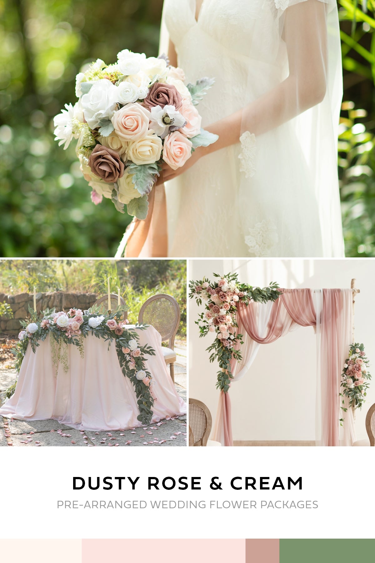 Pre-Arranged Wedding Flower Packages in Dusty Rose & Cream