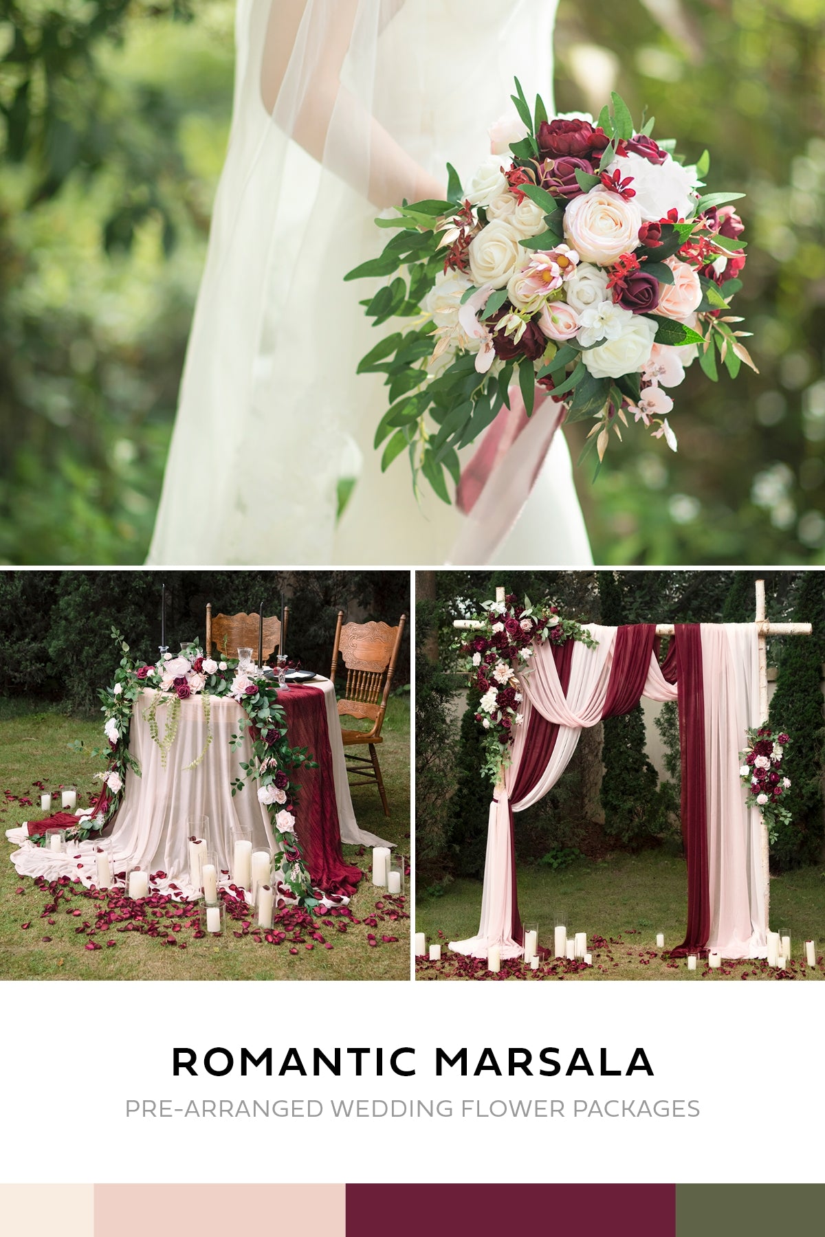Pre-Arranged Bridal Flower Packages in Romantic Marsala