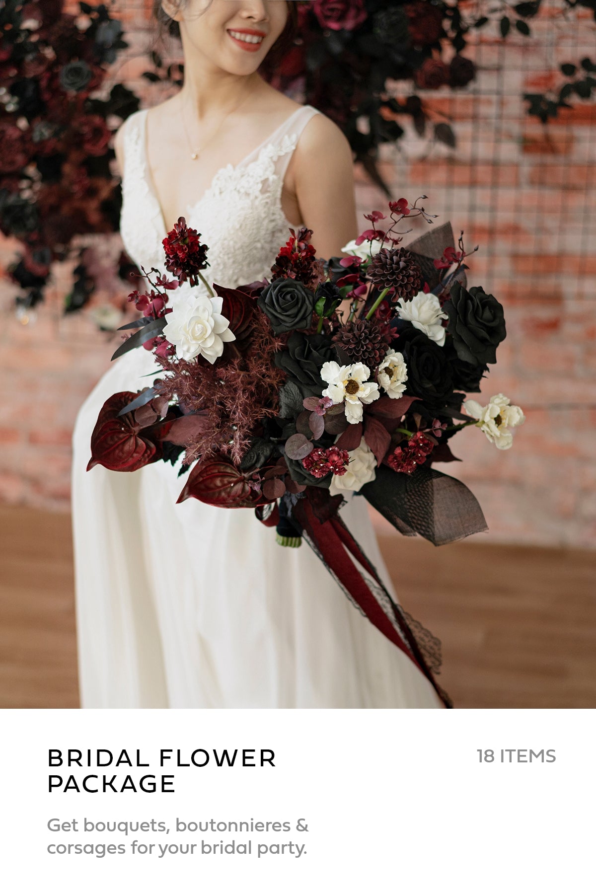 Pre-Arranged Wedding Flower Packages in Moody Burgundy & Black