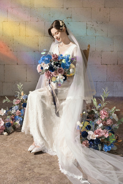Medium Free-Form Bridal Bouquet in Dusty Rose & Navy | Clearance