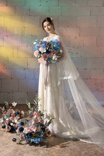 Medium Free-Form Bridal Bouquet in Dusty Rose & Navy | Clearance