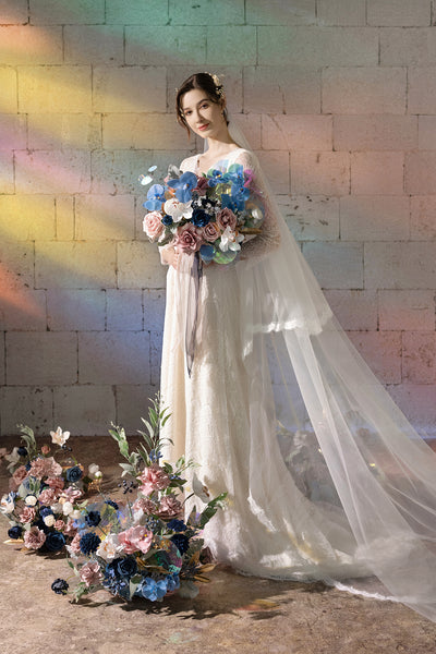 Medium Free-Form Bridal Bouquet in Dusty Rose & Navy