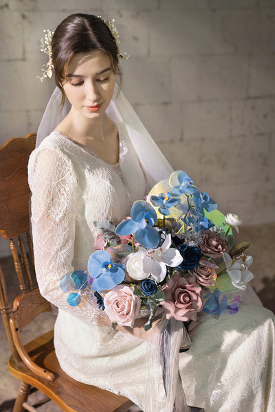 Medium Free-Form Bridal Bouquet in Dusty Rose & Navy | Clearance