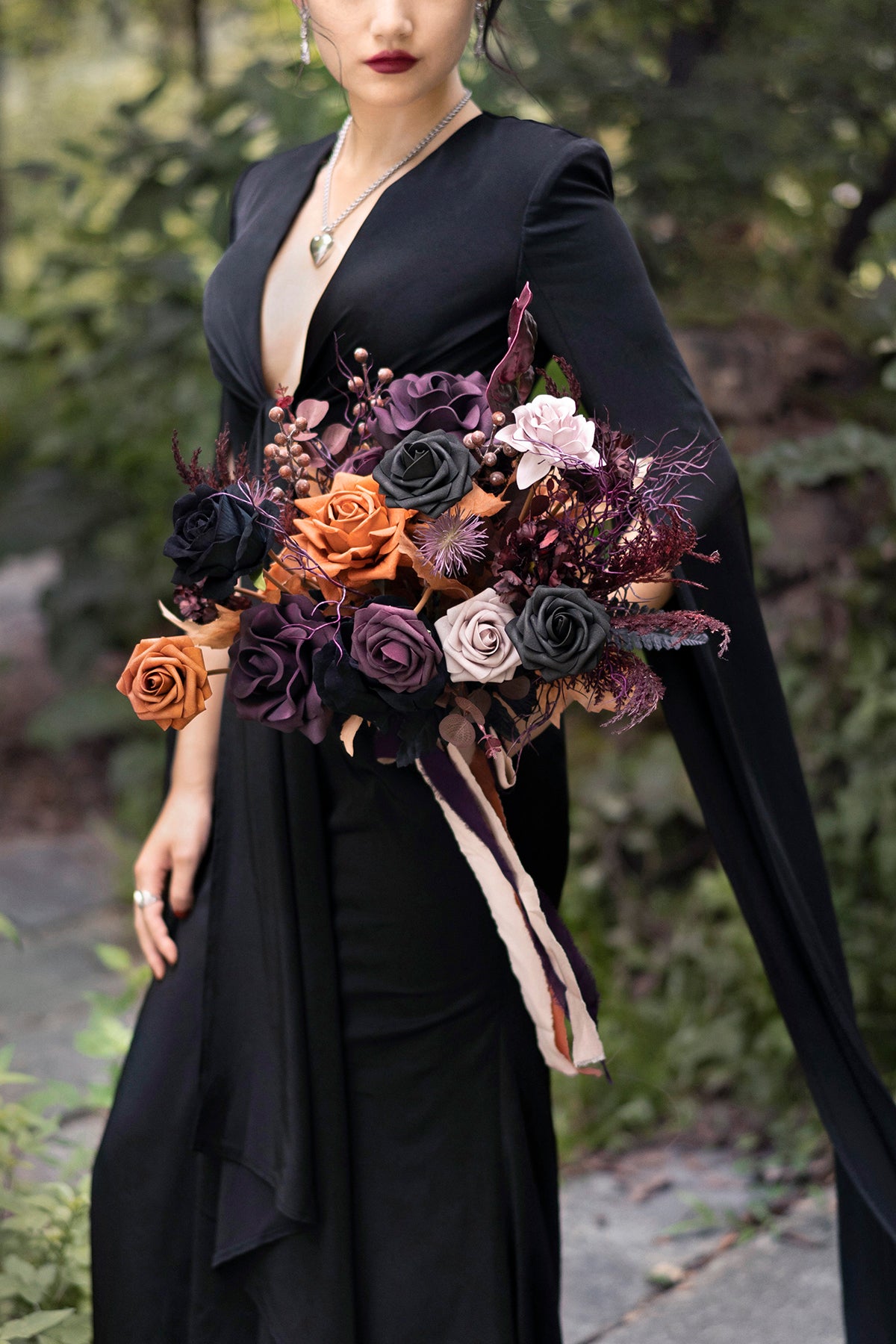 Small Free-Form Bridal Bouquet in Twilight Purple & Harvest Orange