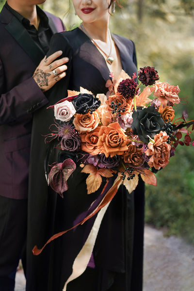 Medium Free-Form Bridal Bouquet in Twilight Purple & Harvest Orange