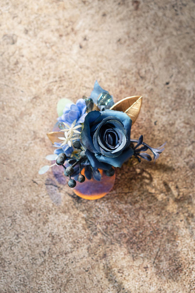 Pocket Square Boutonniere for Groom in Dusty Rose & Navy