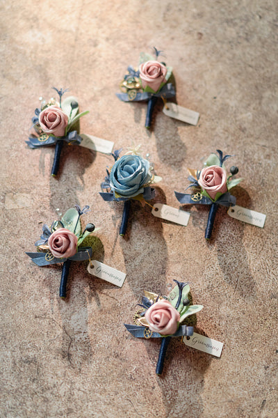 Boutonnieres in Dusty Rose & Navy