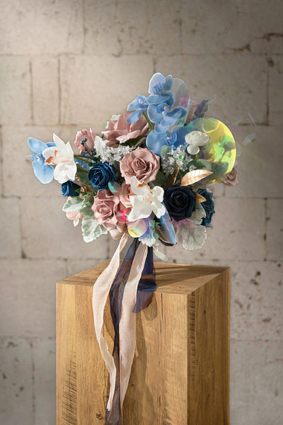 Medium Free-Form Bridal Bouquet in Dusty Rose & Navy | Clearance