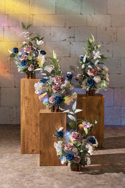 Wedding Aisle Runner Flower Arrangements in Dusty Rose & Navy