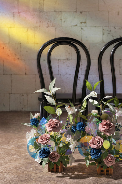 Wedding Aisle Runner Flower Arrangements in Dusty Rose & Navy