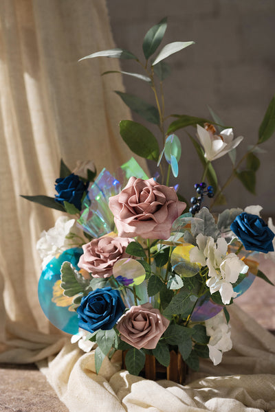 Wedding Aisle Runner Flower Arrangements in Dusty Rose & Navy