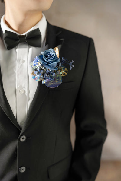 Pocket Square Boutonniere for Groom in Dusty Rose & Navy