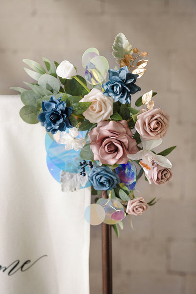 Sign Flower Swag & Free-Standing Flowers in Dusty Rose & Navy