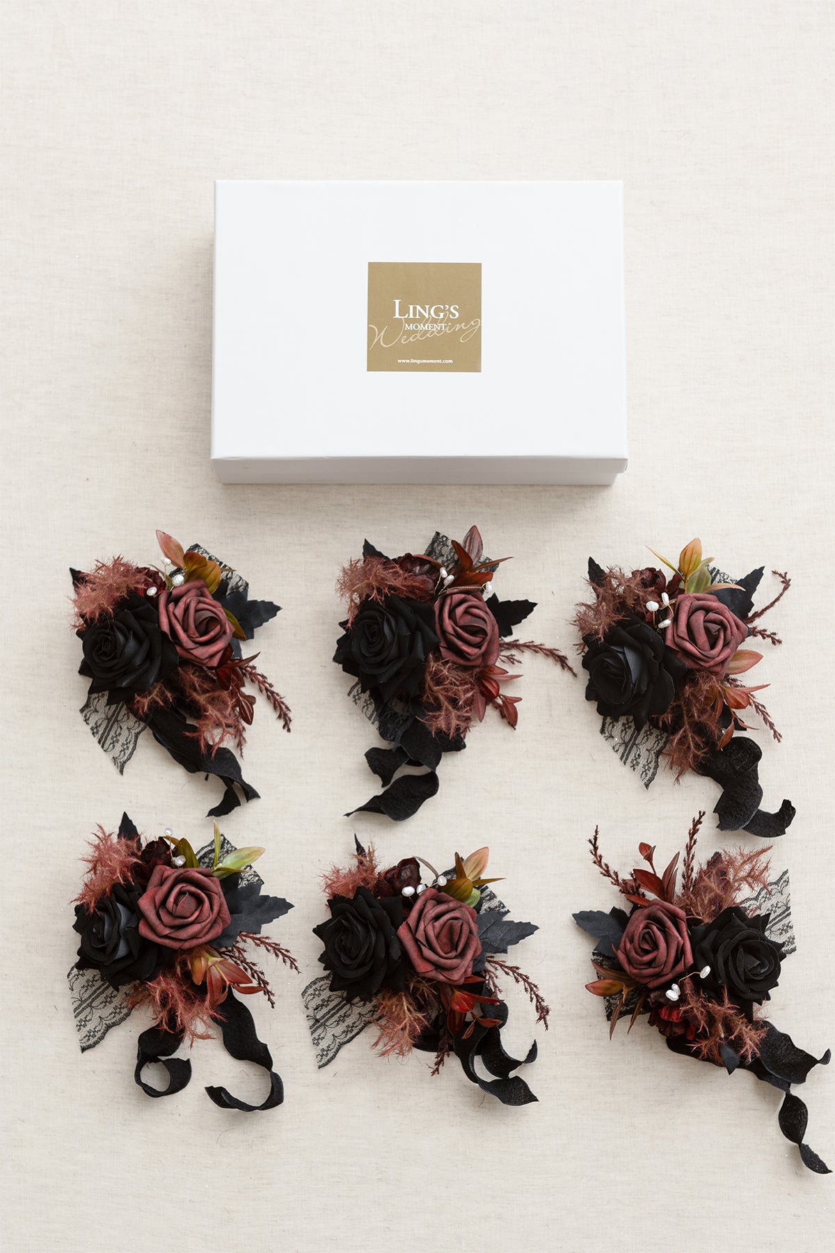 Wrist Corsages in Moody Burgundy & Black