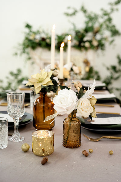 Mini Ready-to-Use Flower Centerpiece Set in Champagne Christmas | Clearance