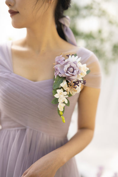 Shoulder Corsages in Lilac & Gold