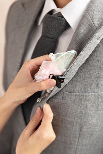Pocket Square Boutonniere for Groom in Glowing Blush & Pearl | Clearance