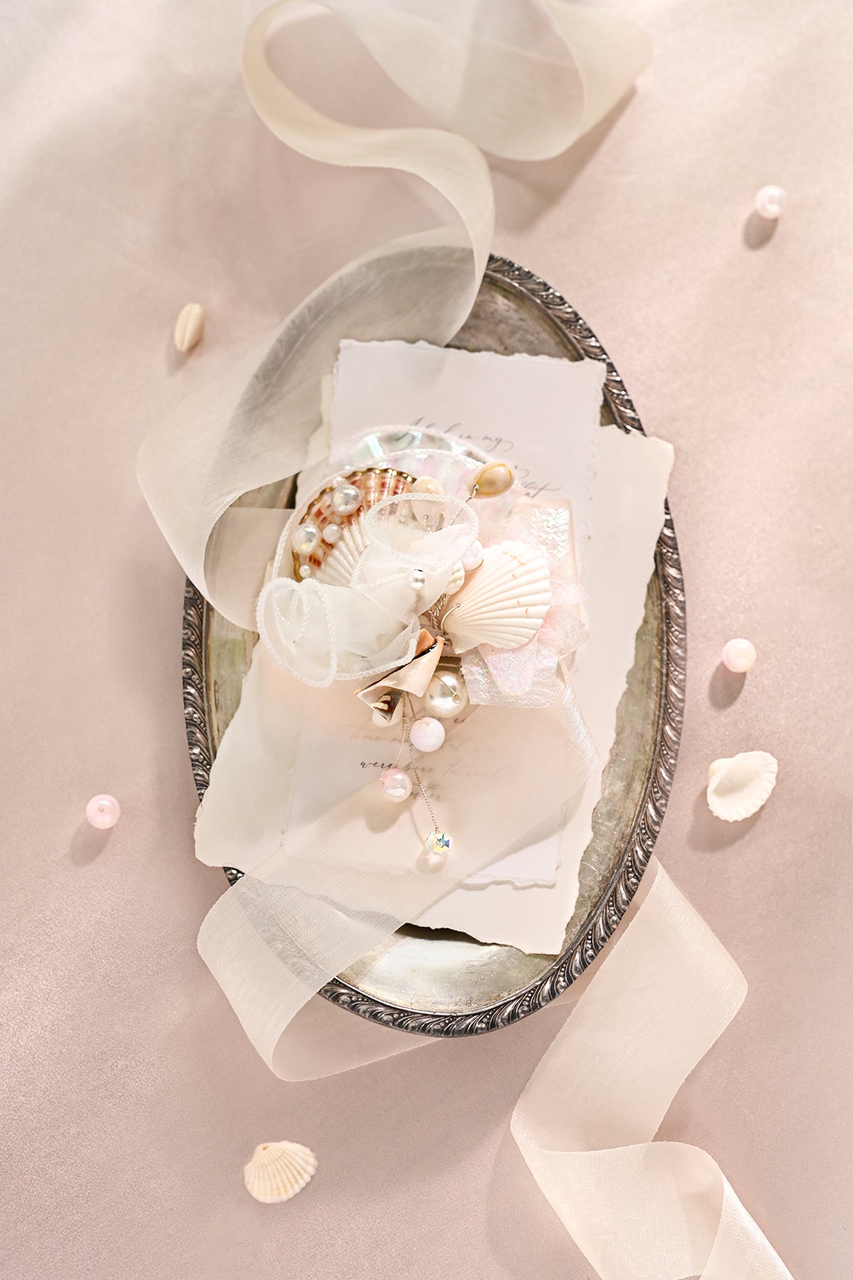 Pocket Square Boutonniere for Groom in Glowing Blush & Pearl | Clearance