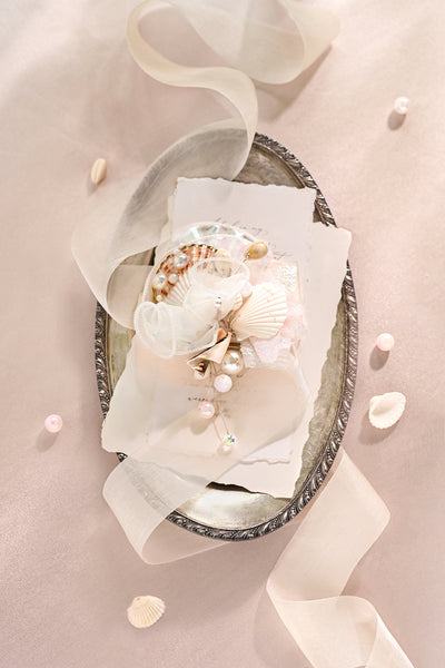 Pocket Square Boutonniere for Groom in Glowing Blush & Pearl | Clearance