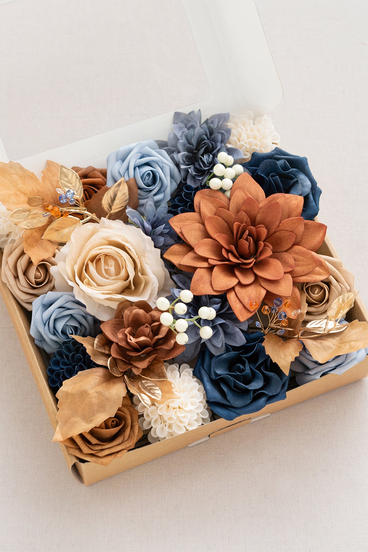 DIY Designer Flower Boxes in Russet Orange & Denim Blue