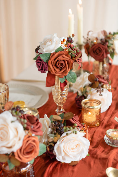 Mini Ready-to-Use Flower Centerpiece Set in Sunset Terracotta