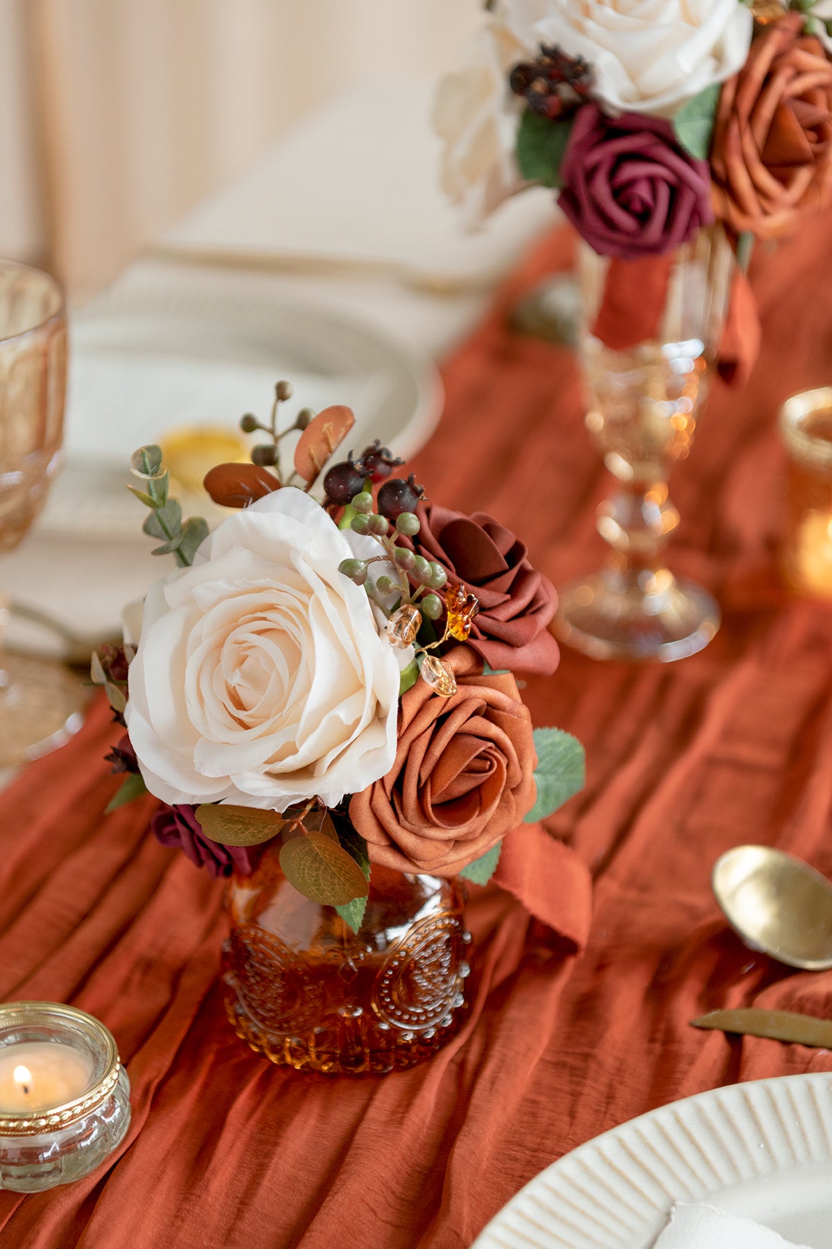 Mini Premade Flower Centerpiece Set in Sunset Terracotta