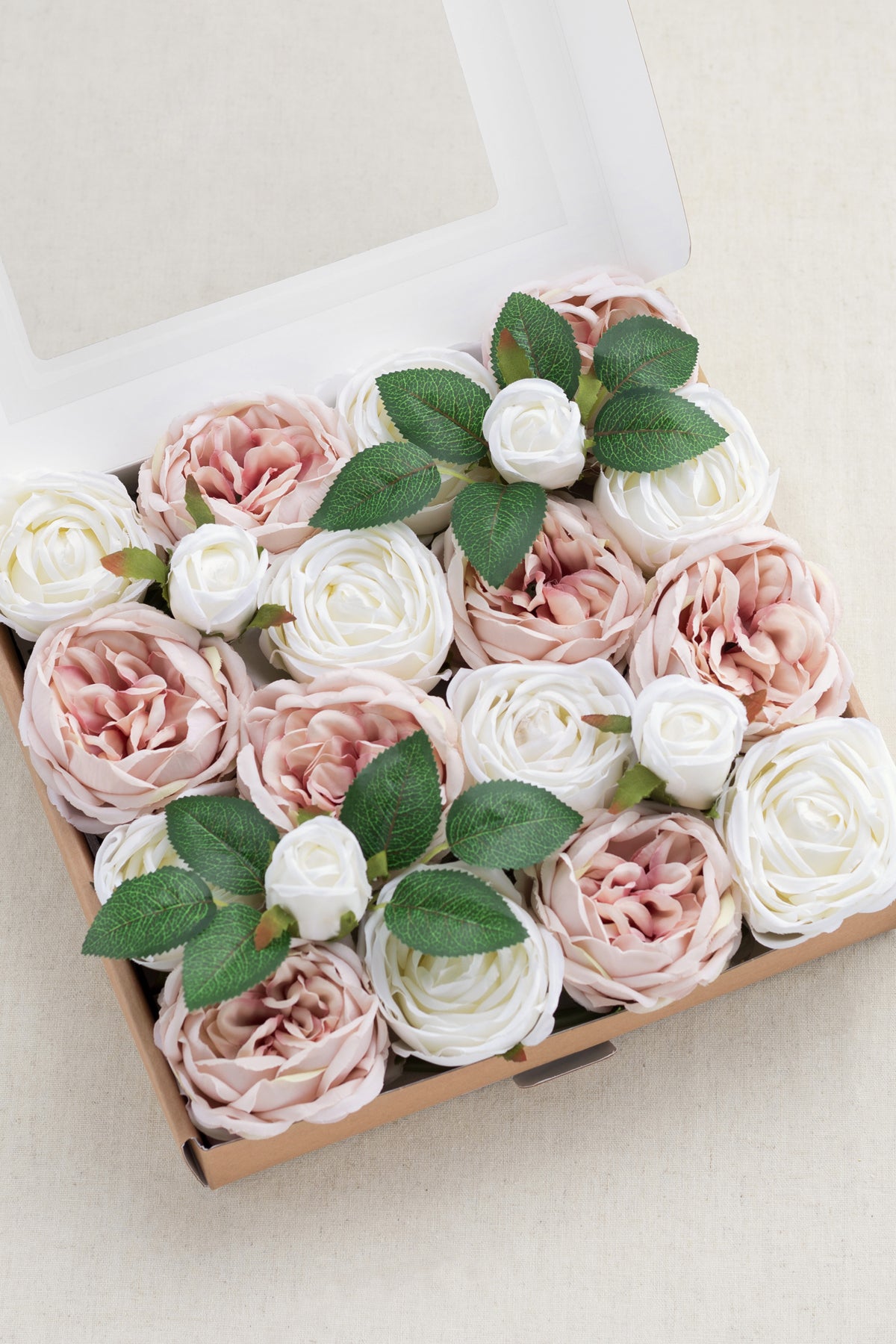 3.5" Silk Austin Rose & 3" Cabbage Rose with Stem