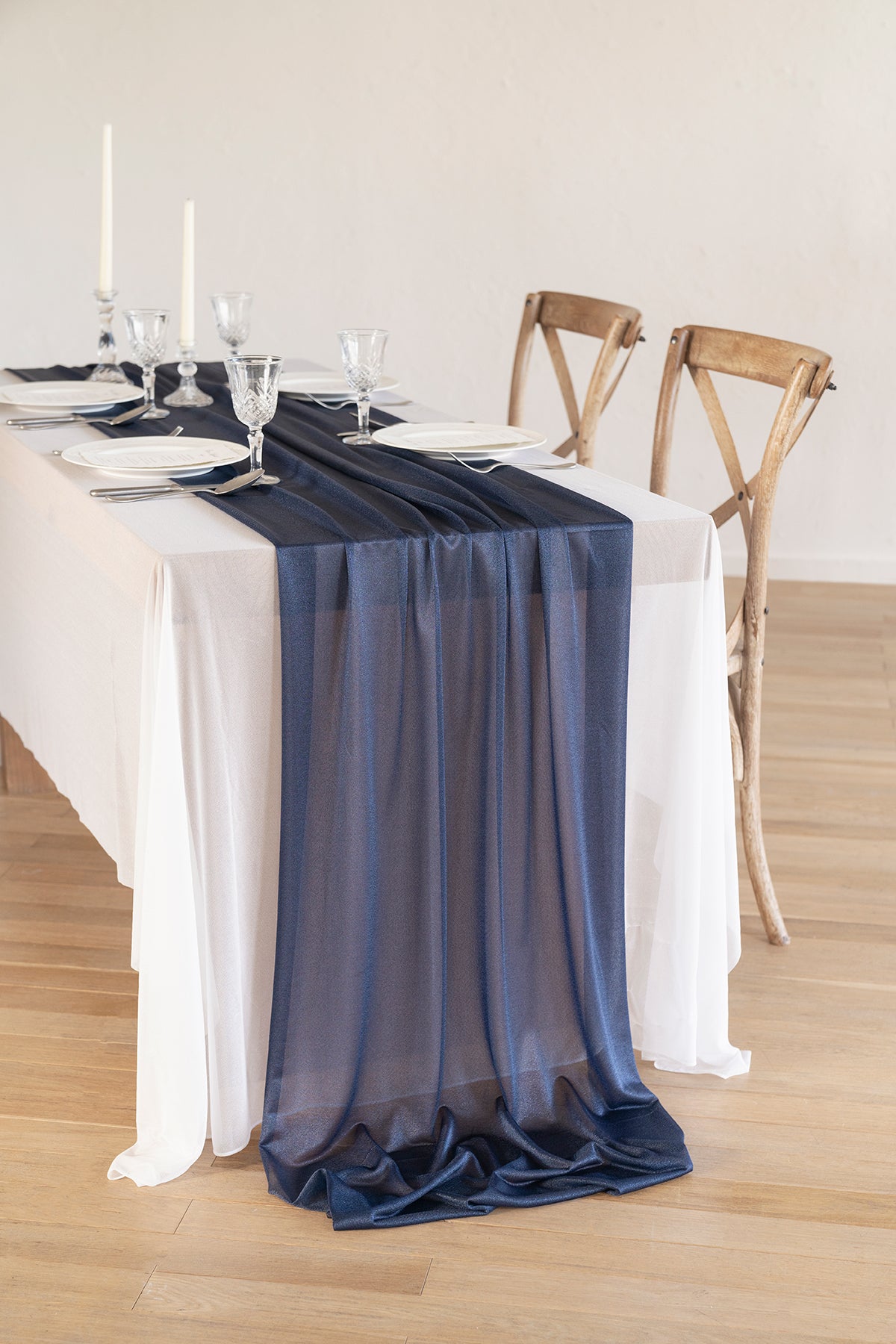 Table Linens in Dusty Blue and Navy