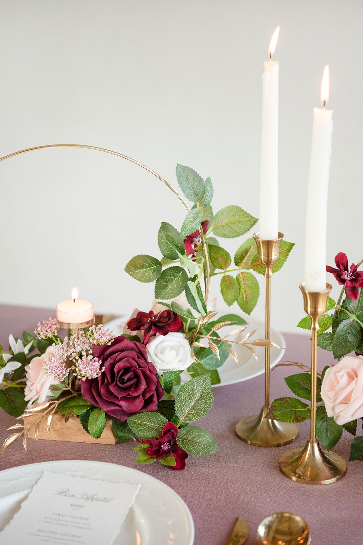Wreath Hoop Centerpiece Set in Romantic Marsala
