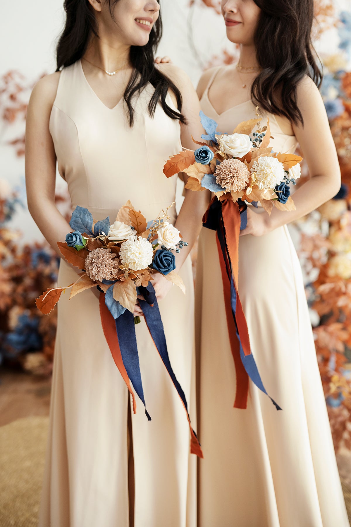 Bridesmaid Posy in Russet Orange & Denim Blue