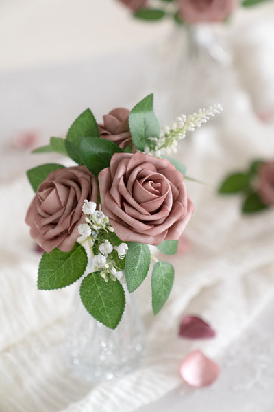 3" Foam Rose with Stem - Dusty Rose & Plum