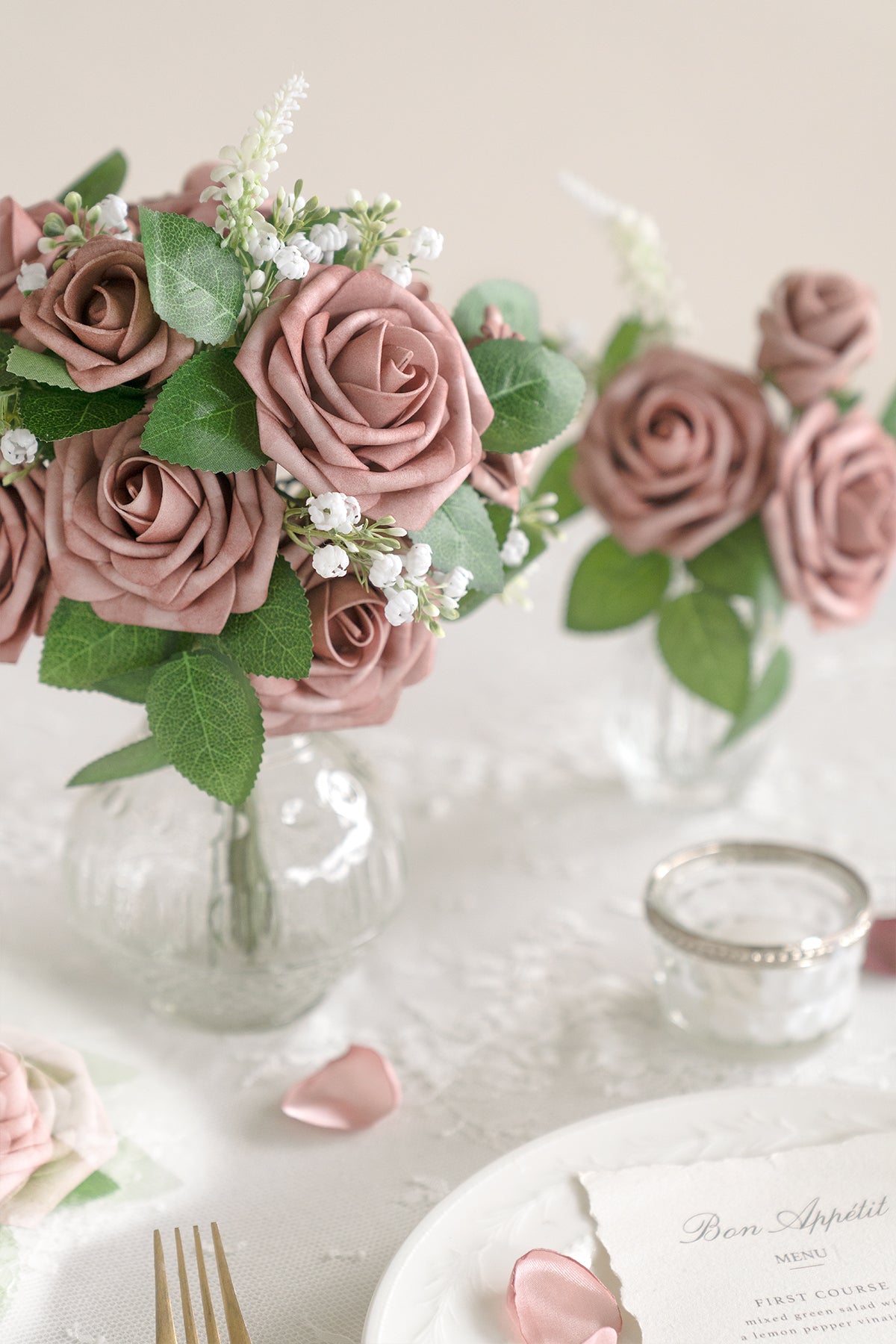 3" Foam Rose with Stem - Dusty Rose & Plum
