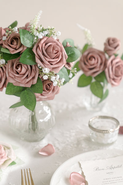3" Foam Rose with Stem - Dusty Rose & Plum