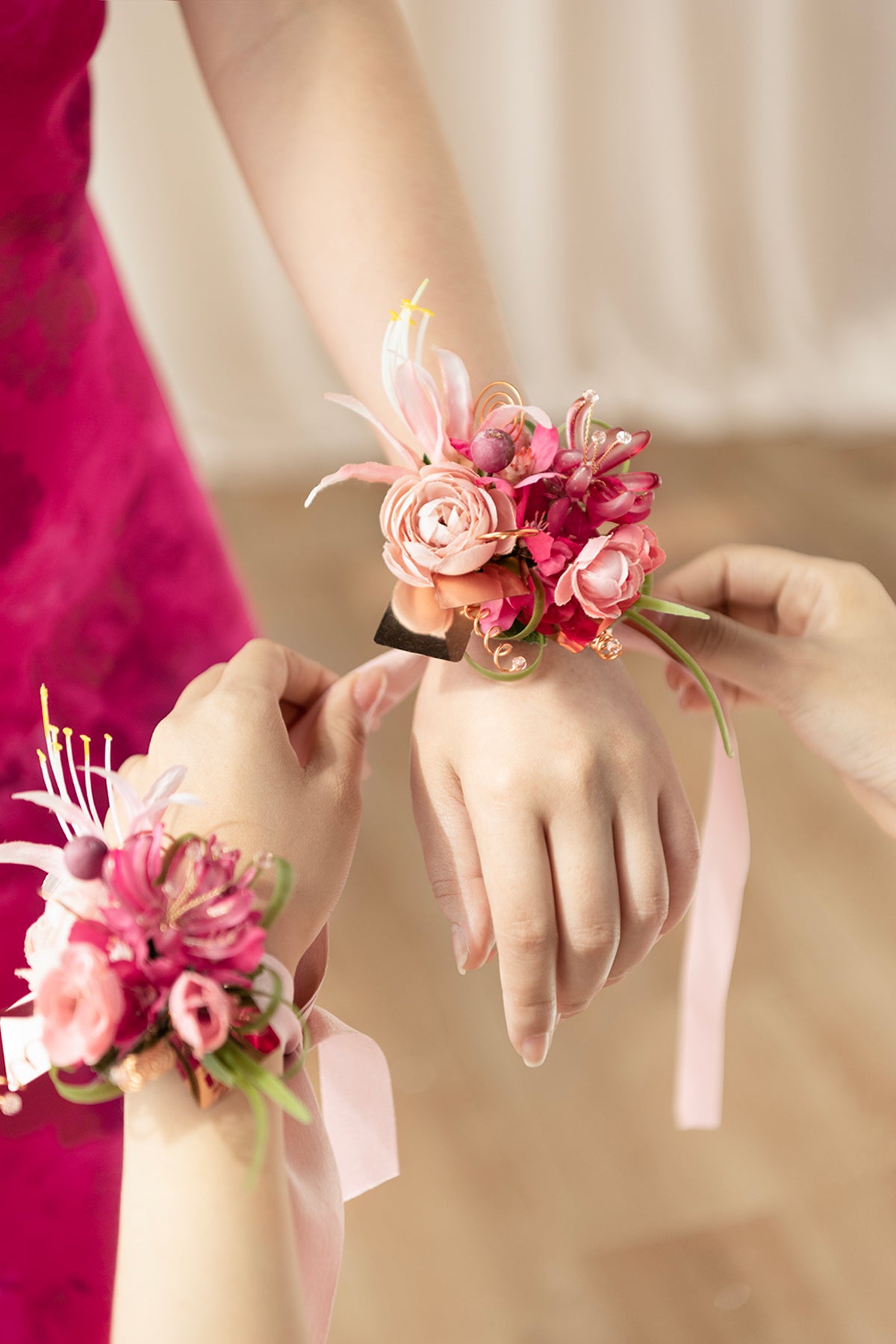 Wrist Corsages in Valentine Magenta | Clearance