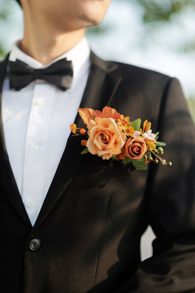 Pocket Square Boutonniere for Groom in Sunset Terracotta