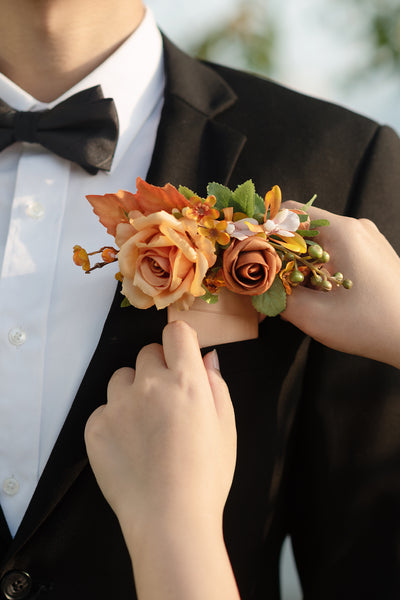 Pocket Square Boutonniere for Groom in Sunset Terracotta