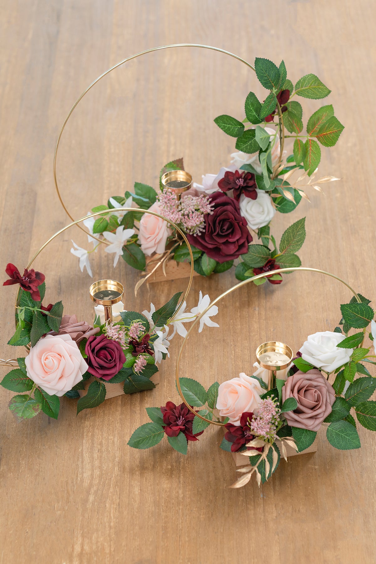 Wreath Hoop Centerpiece Set in Romantic Marsala