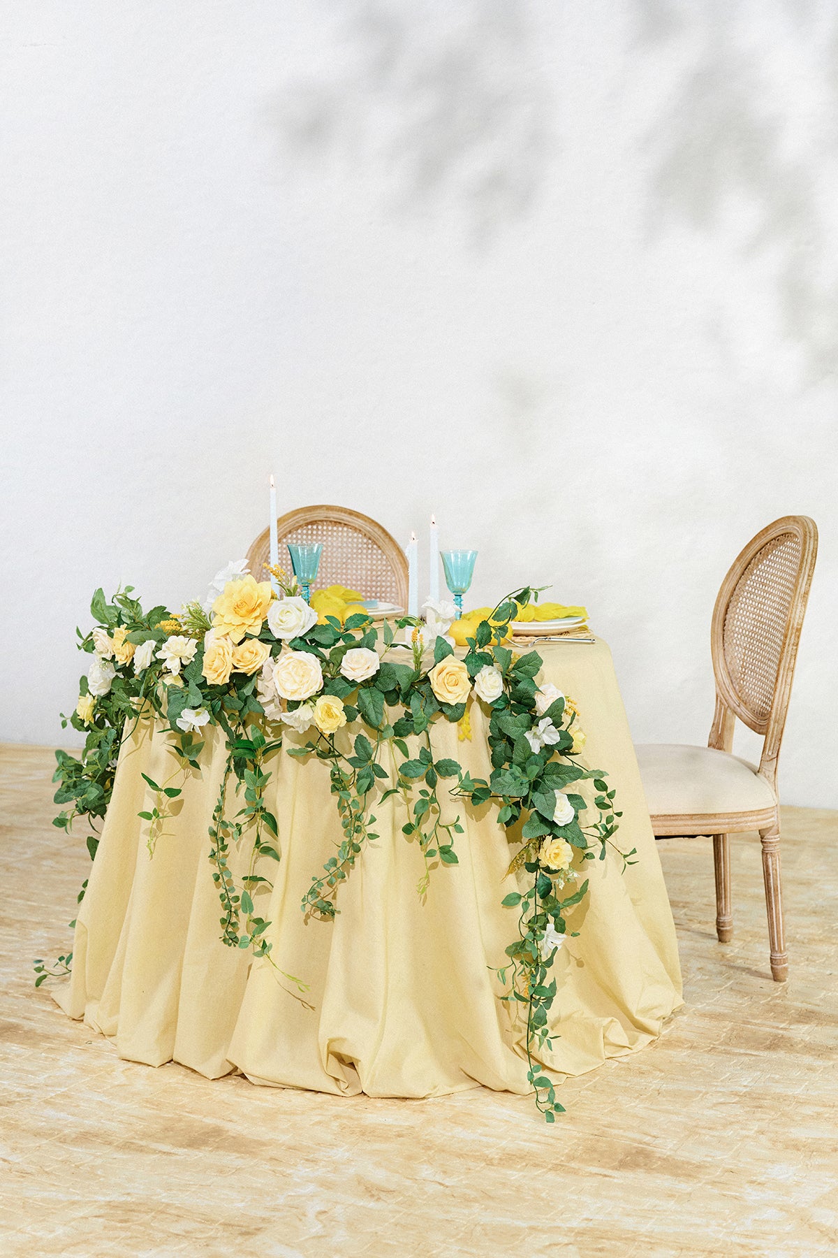 9ft Head Table Flower Garland in Lemonade Yellow
