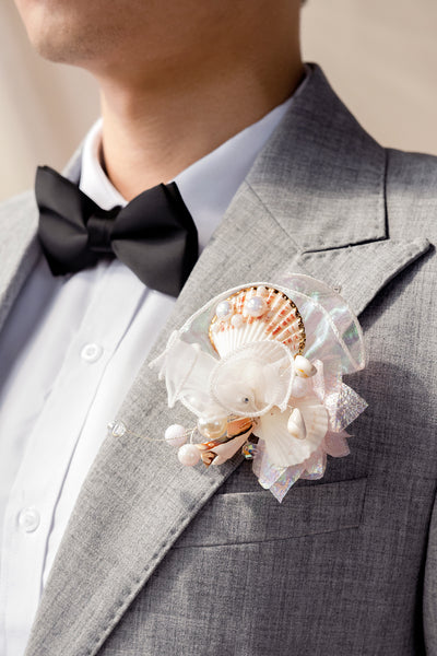 Pocket Square Boutonniere for Groom in Glowing Blush & Pearl