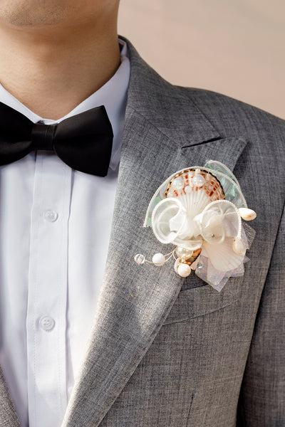 Pocket Square Boutonniere for Groom in Glowing Blush & Pearl
