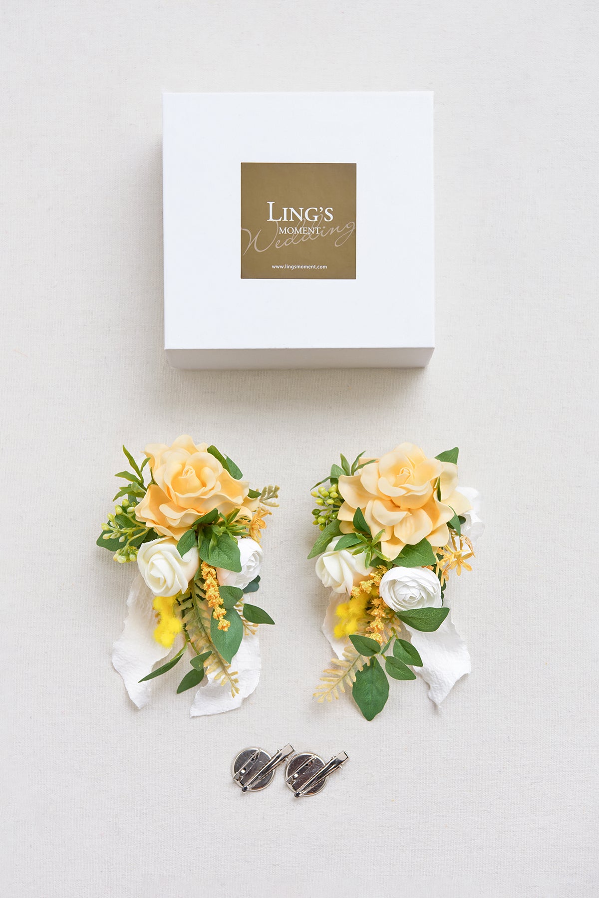 Wrist and Shoulder Corsages in Lemonade Yellow