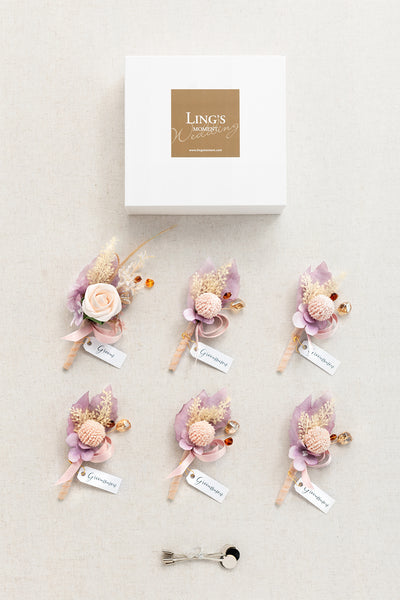 Boutonnieres in Lavender Aster & Burnt Orange