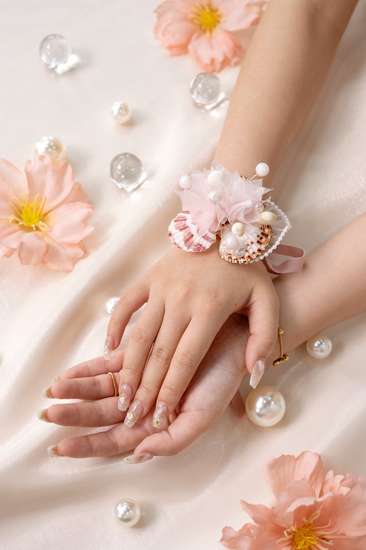 Wrist Corsages in Glowing Blush & Pearl | Clearance